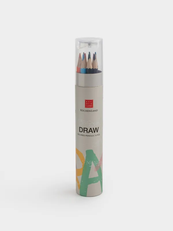 Набор карандашей, 12 шт, 17 см, цветные, в тубе с точилкой, Draw, image-0