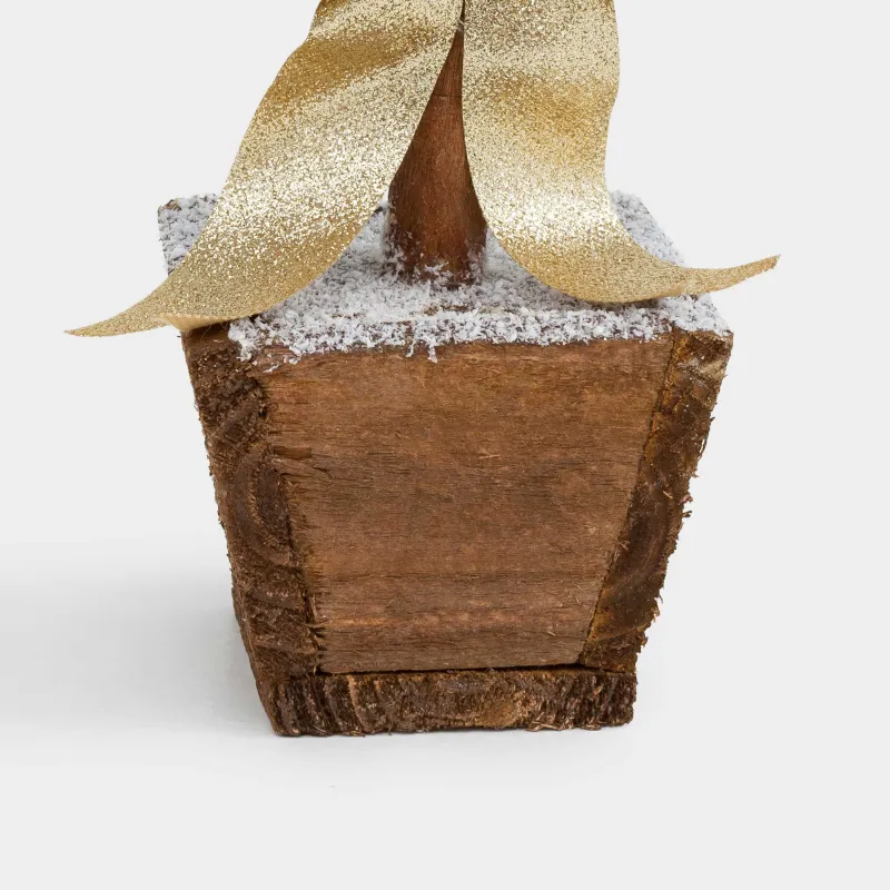 Ель искусственная, 42 см, с подсветкой, в деревянном горшке, пластик/дерево, шампань, Frosty sparks, image-4