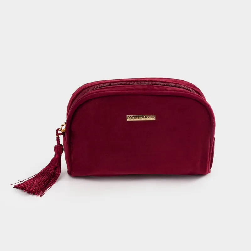 Косметичка, 18х12 см, с кисточкой, вельвет, бордовая, Velvety