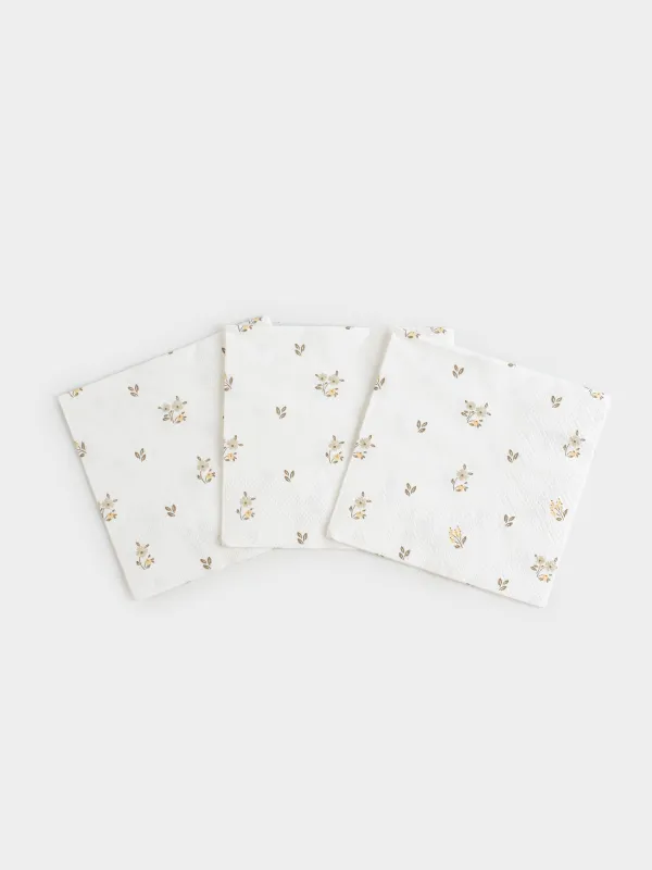 Салфетки бумажные, 21х21 см, 20 шт, квадратные, белые, Винтажные цветы, La flore, image-3