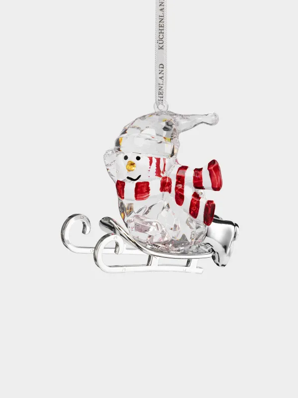 Игрушка елочная, 9 см, Снеговик на санках, Figure crystal, image-1