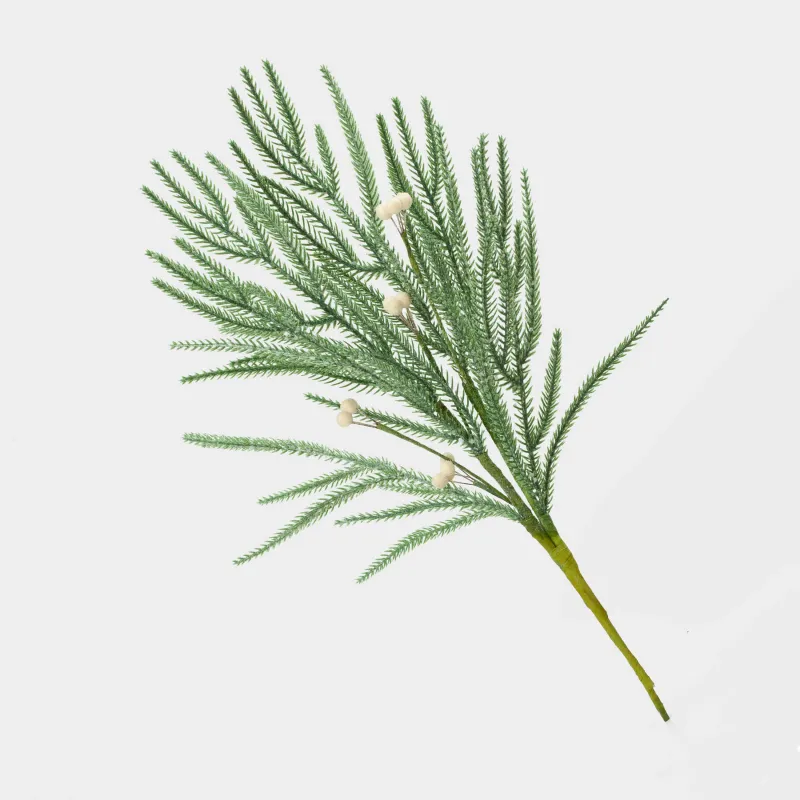 Ветка декоративная, 48 см, пластик/пенопласт, Ель с белыми ягодами, White berry, image-0