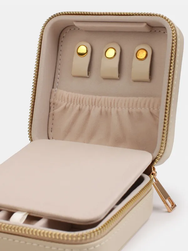 Шкатулка для украшений, 12х12 см, с зеркалом, искусственная кожа/МДФ, бежевая, Premiere small, image-3