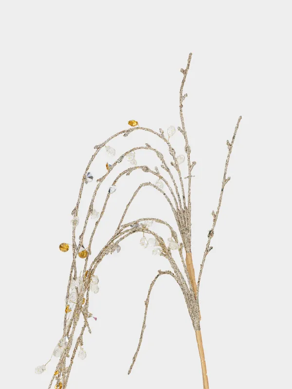 Ветка декоративная, 72 см, Серебристо-золотистые кристаллы, Crystal decor, image-1