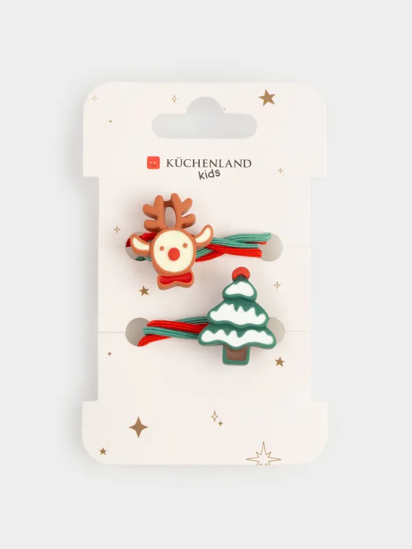 Набор резинок для волос, 5 см, 2 шт, детский, полиэстер/пластик, Елка и олень, Gracile, image-4