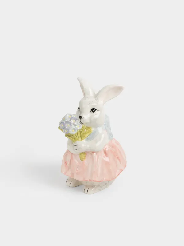 Статуэтка, 21 см, керамика D, серая, Крольчиха в платье и с цветами, Easter, image-2