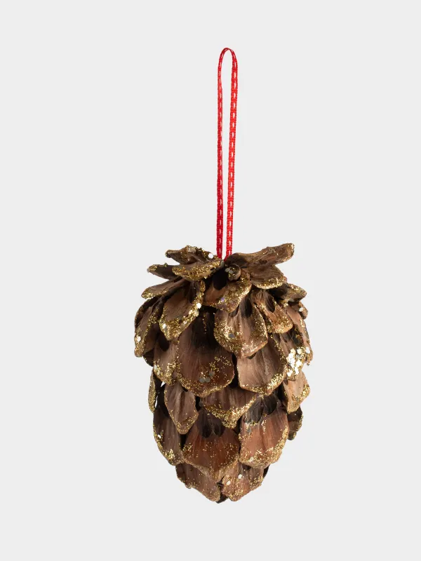Игрушка елочная, 15 см, шишка/пластик, золотисто-коричневая, Шишка с блестками, Pine christmas, image-3