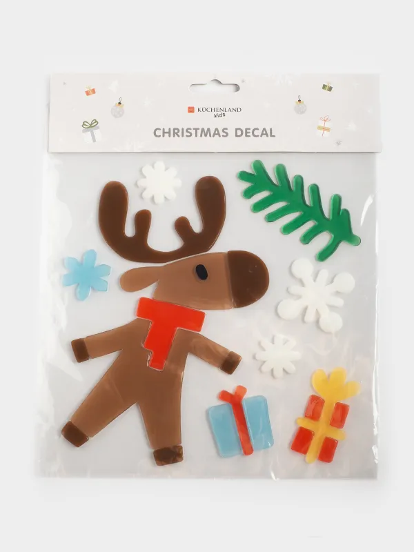 Набор наклеек, 19х19 см, многоразовые, термопластик, Олень, Christmas decal, image-1