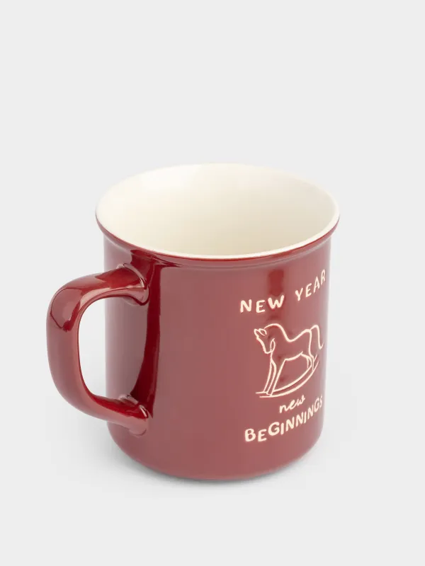 Кружка, 430 мл, 2 шт, фарфор N, бежевая/бордовая, Новогодний микс, Great day, image-4