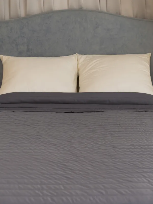 Покрывало, 220х240 см, стеганое, вельвет/микрофибра, серое, Stitch velvet, image-1