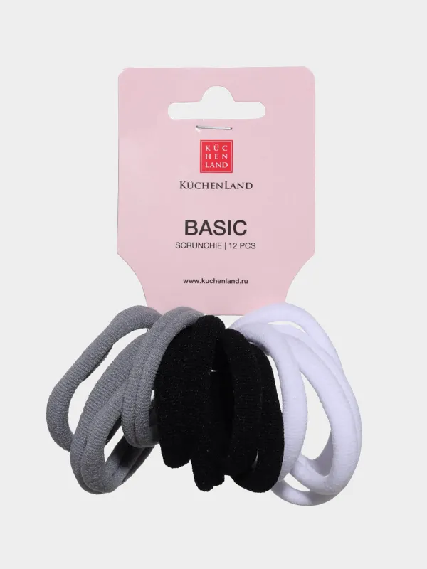 Резинка для волос, 5 см, 12 шт, полиэстер, серая/белая/черная, Basic, image-1
