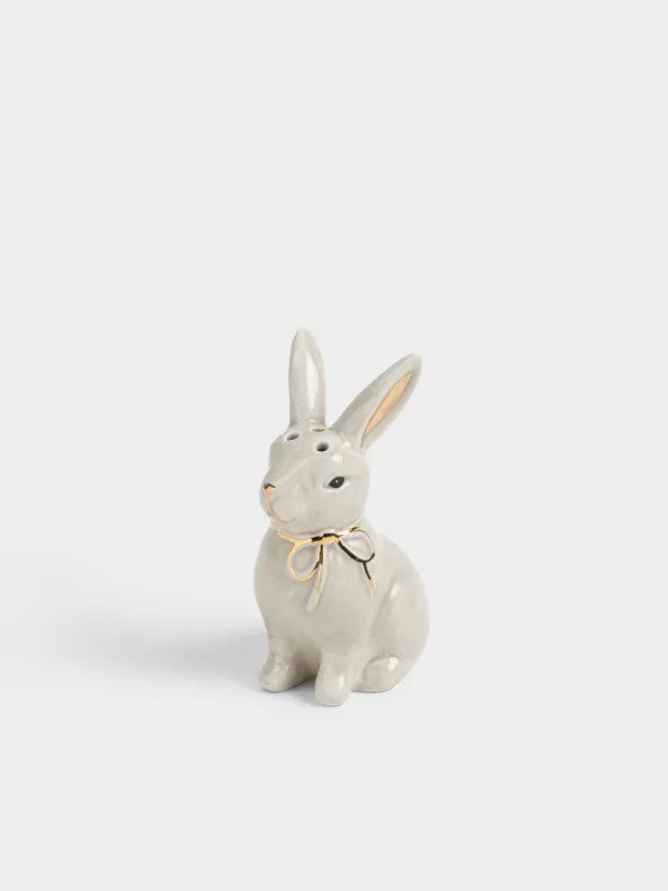 Емкость для соли или перца, 9 см, керамика D, бежево-золотистая, Кролик с бантом, Rabbit gold, image-0
