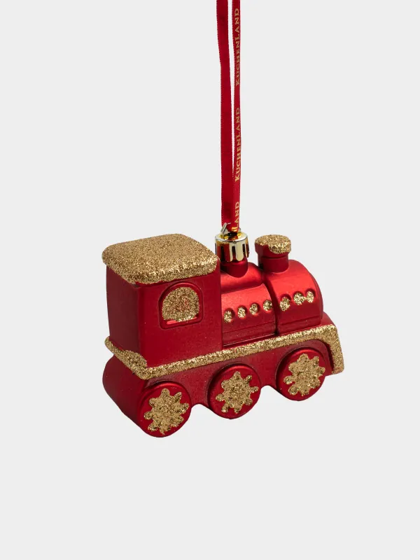 Игрушка елочная, 10х7 см, пластик, с блестками, красная, Паровоз, Figure christmas, image-2