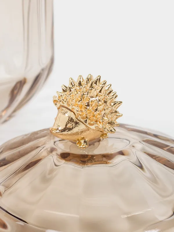 Емкость для хранения, 10х13 см, 340 мл, стекло Р/металл, Золотистый еж, Alid, image-3