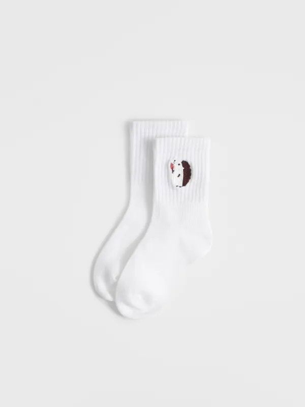 Носки детские, хлопок/полиэстер, белые, Еж, Fancywork, image-1