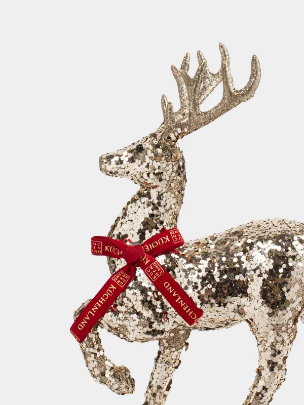 Статуэтка, 30 см, пластик, шампань, Олень с бордовым бантиком, Deer sparks, image-4