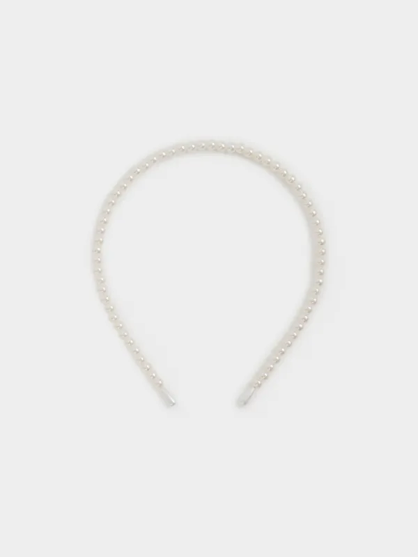 Ободок для волос, 13х14 см, пластик/металл, белый, Бусины, Pearl, image-0