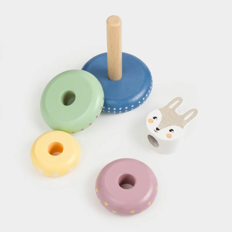 Игрушка развивающая, 14 см, дерево, цветная, Пирамидка кролик, Kiddy, image-4