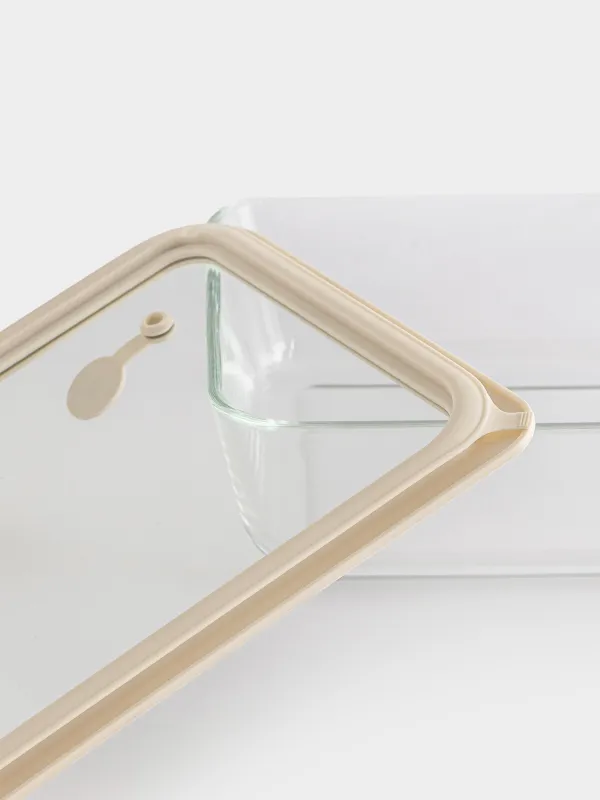 Контейнер, 1,4 л, с клапаном, стекло Т/силикон, прямоугольный, бежевый, Verre, image-2