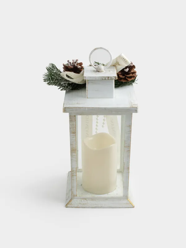 Светильник декоративный, 28 см, пластик, белый, Фонарь со свечой, White style, image-4