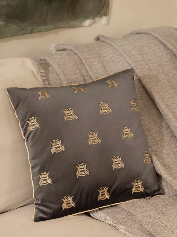 Подушка декоративная, 45х45 см, вельвет, серая, Пчелы, Honey, image-8