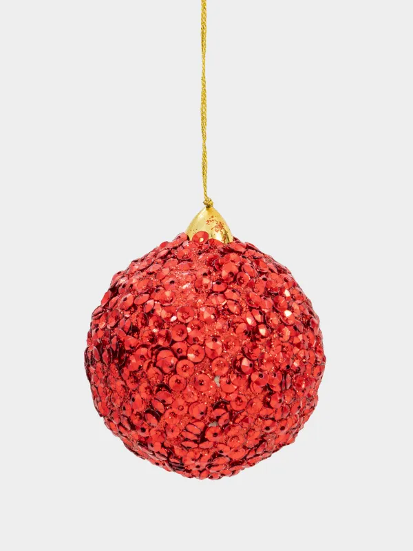 Игрушка елочная, 8 см, бисер/пластик, красная, Шар, Ball sparkle, image-0