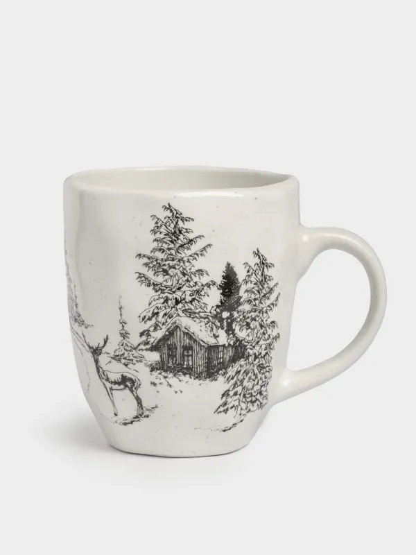 Кружка, 320 мл, Олень у дома в лесу, Crumple print, image-0