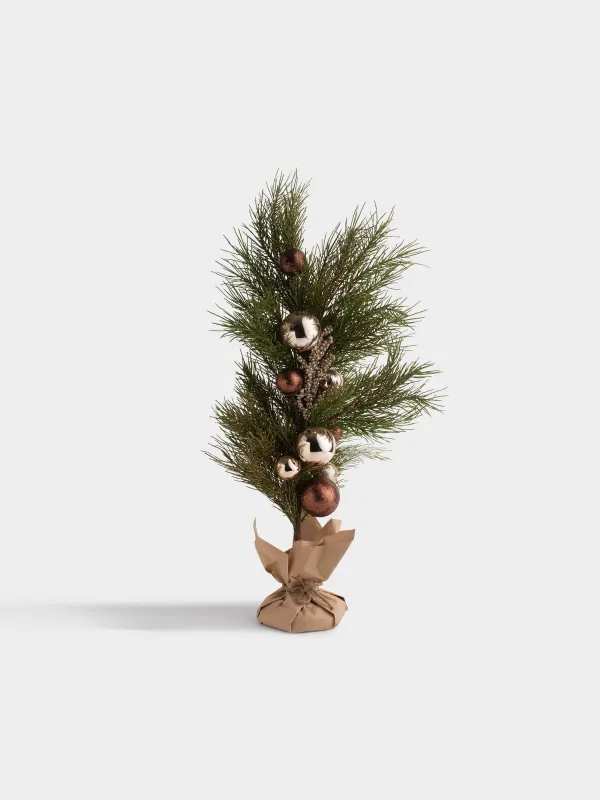 Композиция новогодняя, 70 см, в крафте, Хвоя и шары, Conifer champagne, image-0