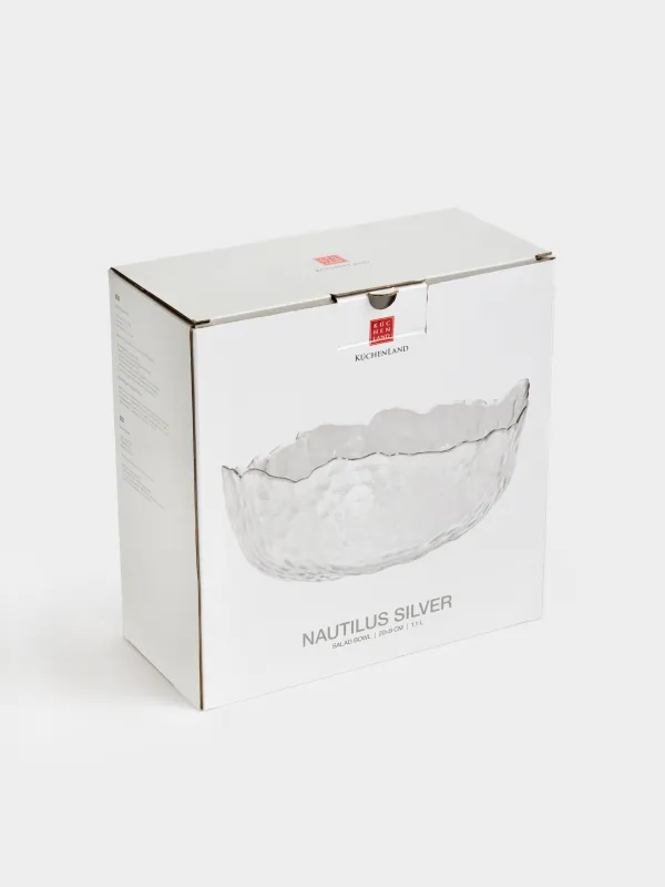 Салатник, 20х9 см, 1,1 л, стекло, с серебристым кантом, Nautilus silver, image-3