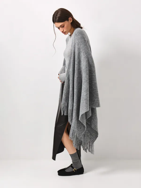 Пончо с бахромой, серое, image-3