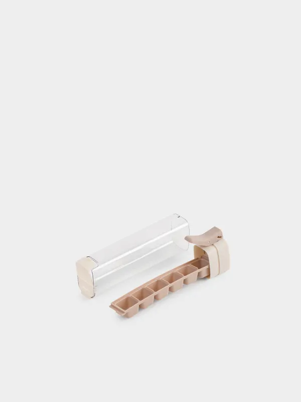 Форма для льда, 22х6 см, 6 отд, с контейнером, пластик, серо-коричневая/молочная, Country, image-4