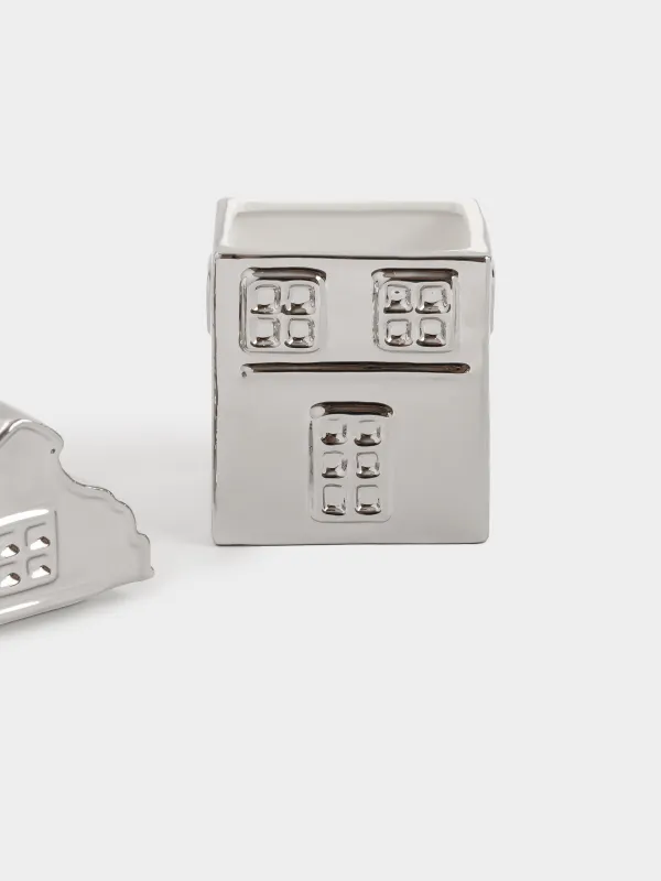 Емкость для хранения, 11х20 см, 810 мл, керамика, серебристая, Дом, House shape, image-4