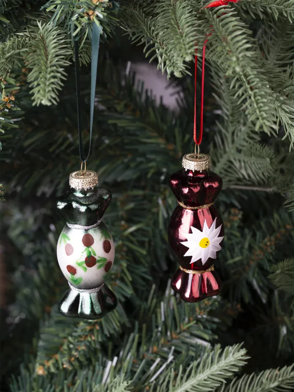 Набор елочных игрушек, 6 см, 2 шт, стекло, зеленый/красный, Конфета, Figure christmas, image-3