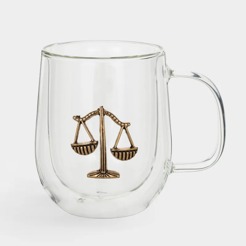 Кружка, 350 мл, стекло Б/металл, золотистая, Весы, Air-zodiac, image-0