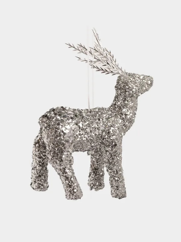 Игрушка елочная, 14 см, пластик, с блестками, серебристая, Олень с пайетками, Figure sparkle, image-2