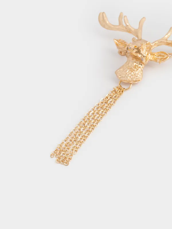 Брошь, 8 см, металл, золотистая, Олень, Jewelry deer, image-1