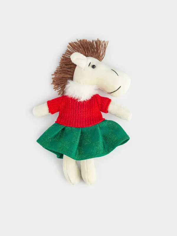 Магнит, 18 см, мягкий, полиэстер, бежевый, Лошадь в зеленом платье, Cute horse, image-1