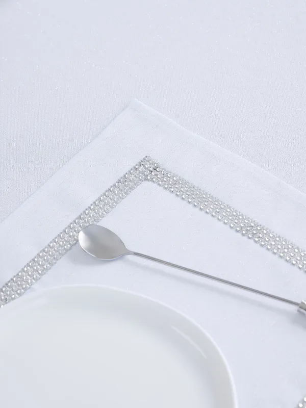 Салфетка под приборы, 30х45 см, со стразами, полиэстер, прямоугольная, белая, Rhinestones, image-3