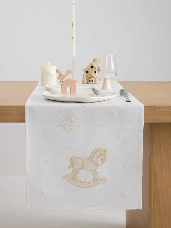 Дорожка настольная, 40х160 см, полиэстер, молочная, Лошадка, Snow horse, image-5