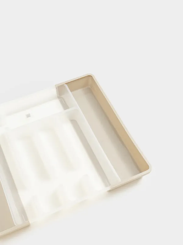 Лоток для столовых приборов, 37х27 см, 7 отд, раздвижной, пластик, бело-серый, Keeping, image-6