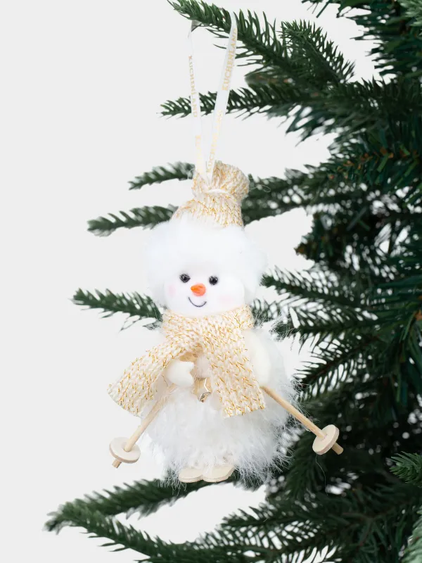 Игрушка елочная, 12 см, полиэстер/пенопласт, шампань, Снеговик на лыжах, Figure Christmas Fuzz, image-3