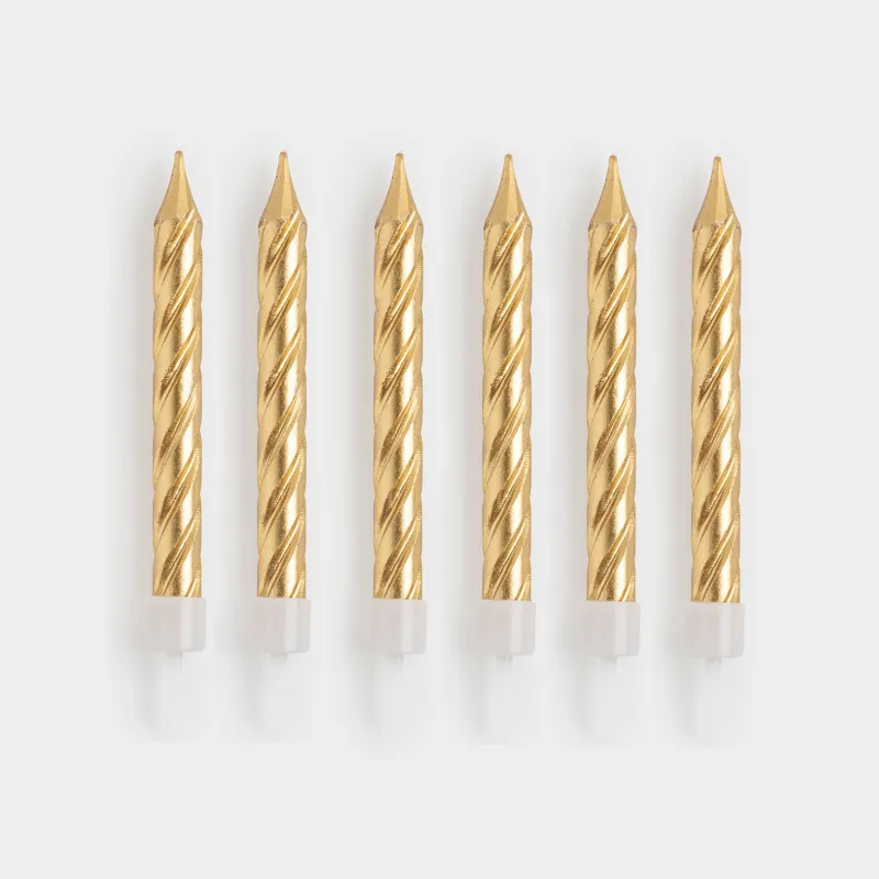 Свеча для торта, 8 см, 6 шт, тонкая, шампань, Спираль, Birthday party