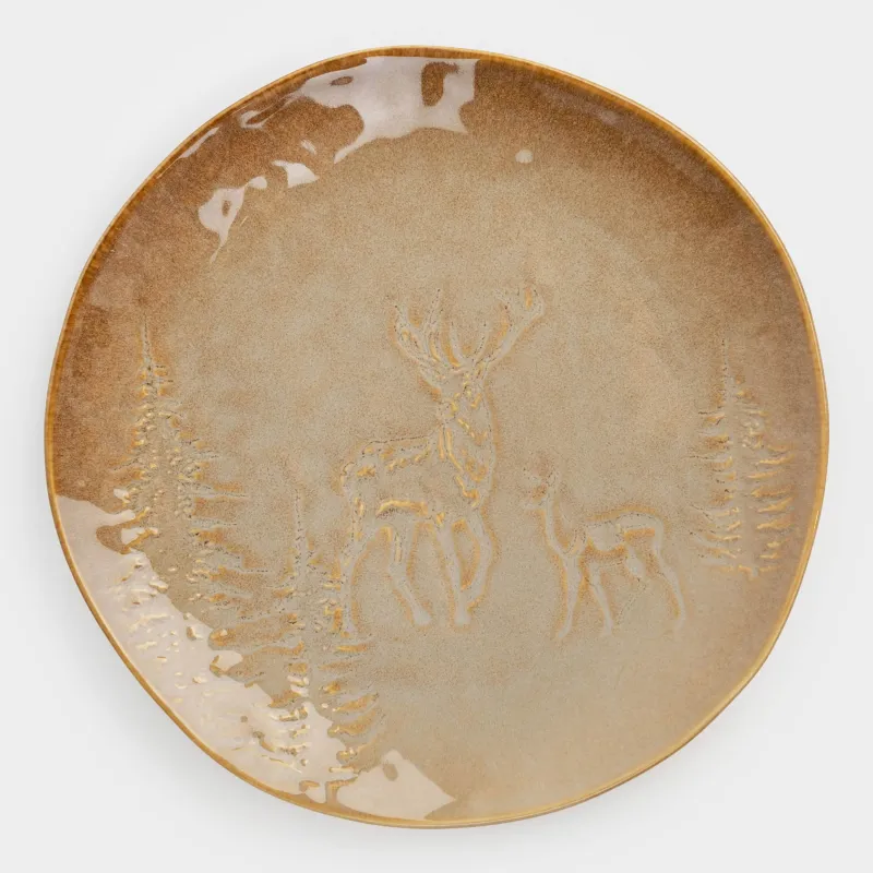 Тарелка обеденная, 27 см, керамика, коричнево-бежевая, Олени в лесу, Snowy forest