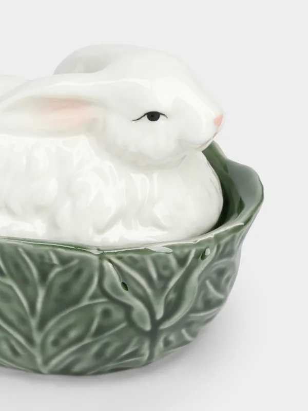 Емкость для хранения, 16х12 см, 410 мл, фарфор P, молочно-зеленая, Кролик в капусте, Cabbage, image-1