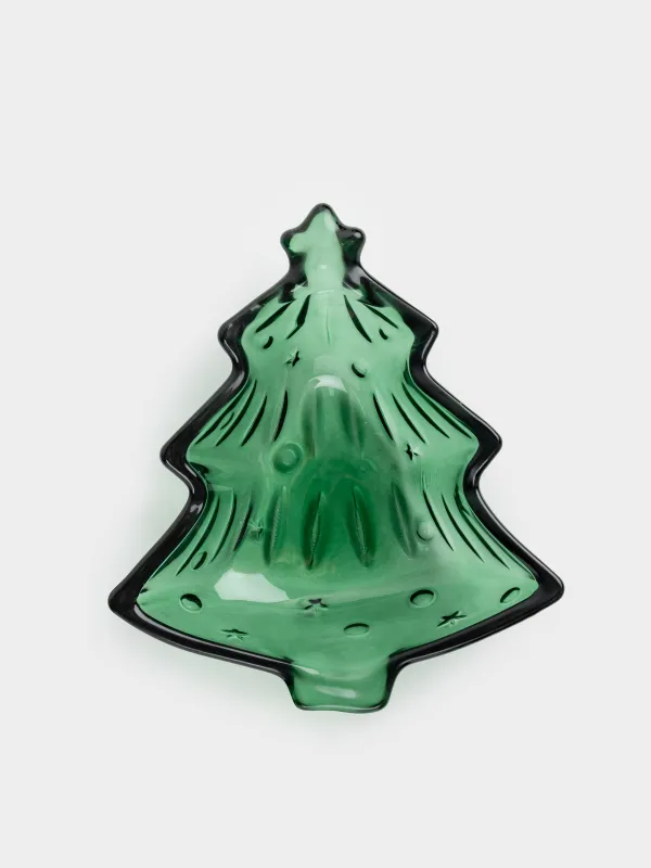 Блюдо глубокое, 16x14х4 см, стекло Р, зеленое, Елка, Color pattern, image-2