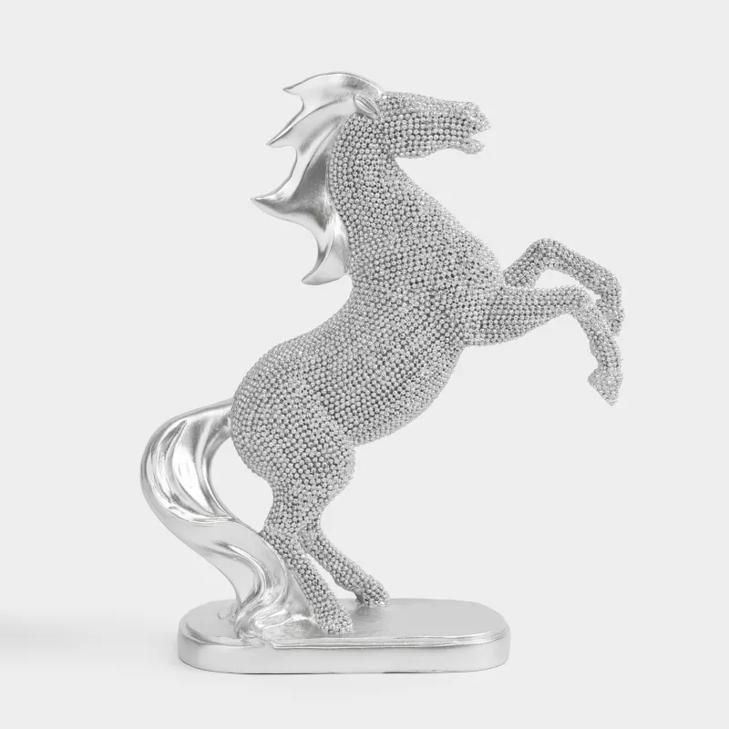 Статуэтка, 24 см, полирезин, серебристая, Конь на задних ногах, Horse silver, image-1