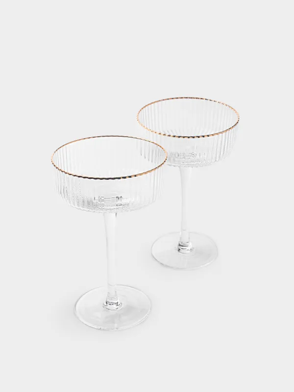 Бокал-креманка для шампанского, 2 шт, с золотистым кантом, Ribby R gold, image-1