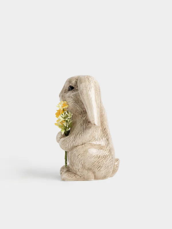 Статуэтка, 22 см, керамика D, бежевая, Кролик с цветами, Rabbit in narcis, image-4