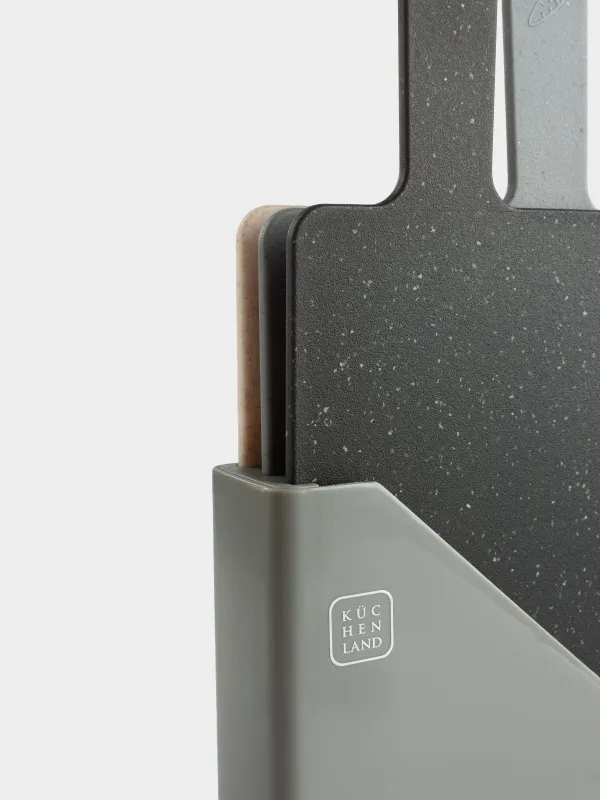 Доска разделочная, 32х20 см, 3 шт, в подставке, пластик, серая/бежевая/черная, Speck, image-3