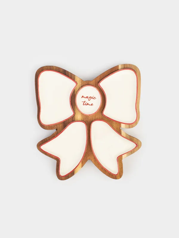 Набор для закусок, 5 пр, вращающийся, на подставке, керамика/дерево, молочный, Бант, Noble tree, image-1